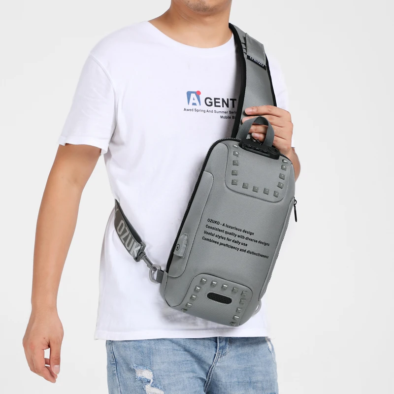 

Ozuko 9283 Men'S Sling Shoulder Chest Bag Men Anti-Theft Waterproof Zipper Sling Bag With Usb Charging Port Trendy Crossbody Bag, Black,grey,blue,white,orange