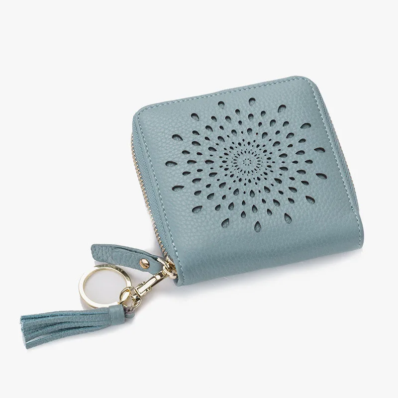 

New Style Custom Fashion Compact And Practical Short Zipper Hollow Pattern Leather Small Square Bag small Wallet Coin Purse