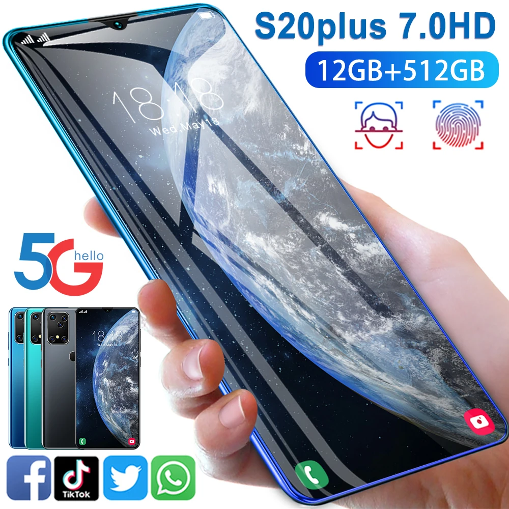 

Wholesale Hot Selling S20 plus 7.0 inch full screen 12GB+512GB memory phone face recognition Cellphone