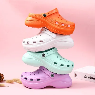 

2021 promotion platform flat-heel yeezy ladies slides with hole plastic shoes
