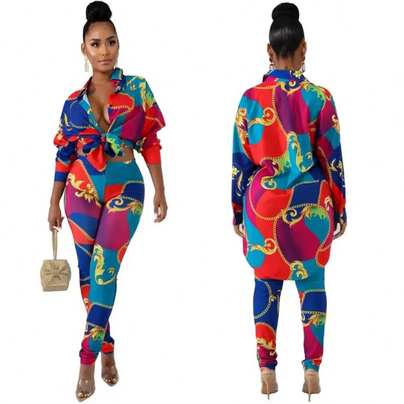 

OF15-1940 European and American women's digital printing two-piece suit