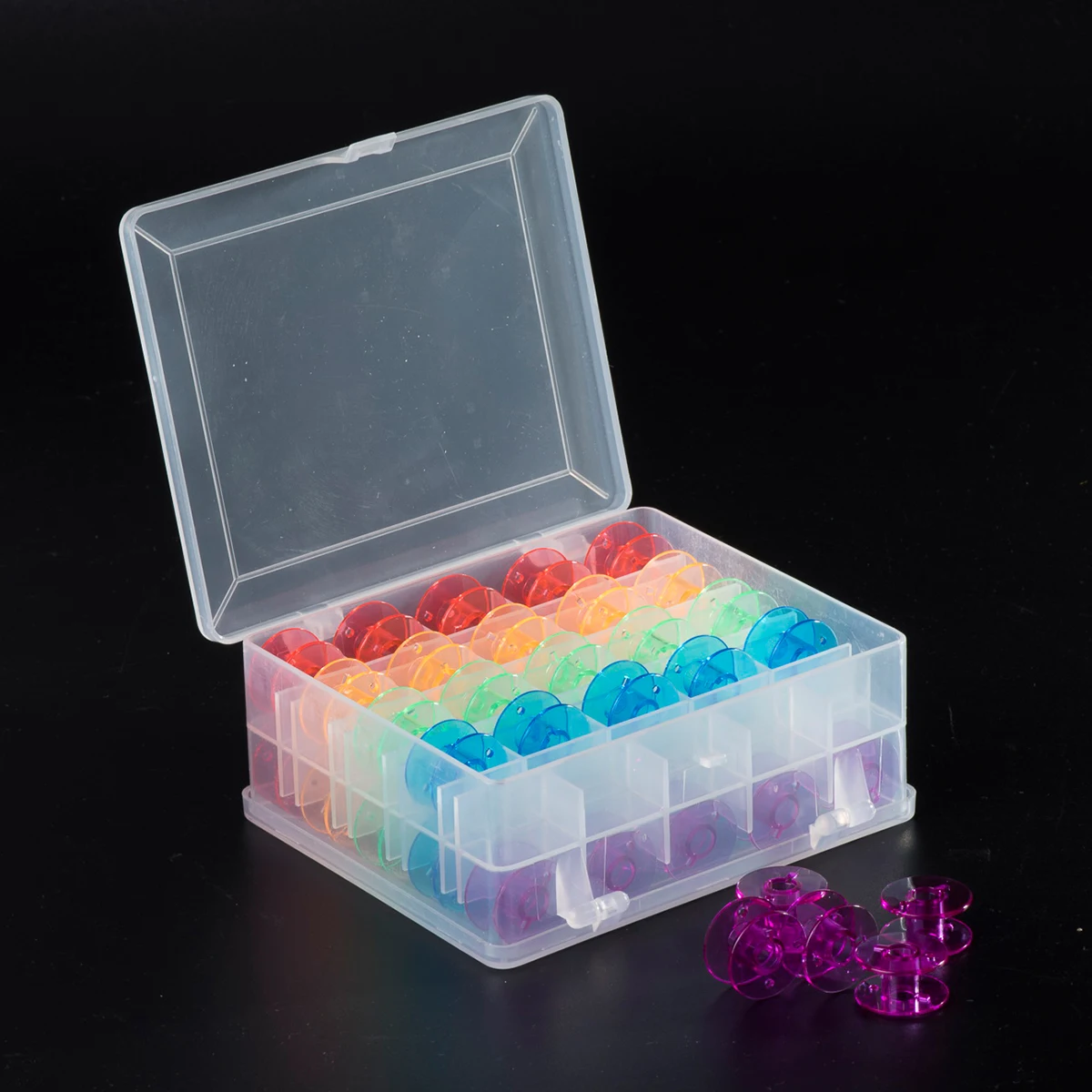 

Injection Molding Transparent Colorful Plastic Bobbin For Sewing ,Plastic Sewing Machine Bobbin With Plastic Box, Multi-colors,or customizable