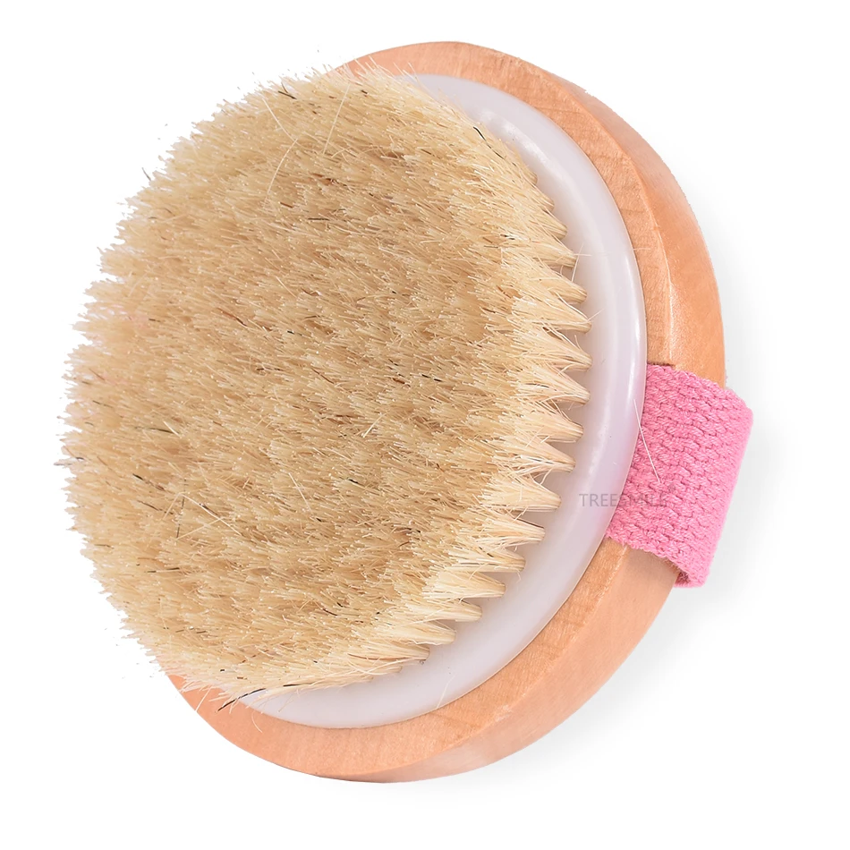 

TREESMILE Round dry skin Body Brush Scrub Exfoliating Massage natural bristle bath brushes Custom logo factory good quality