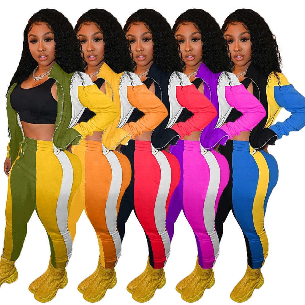 

EB-20082003 Patchwork Women Two Piece Pants Set Jogging Suits Wholesale Womens 2 Piece Outfits
