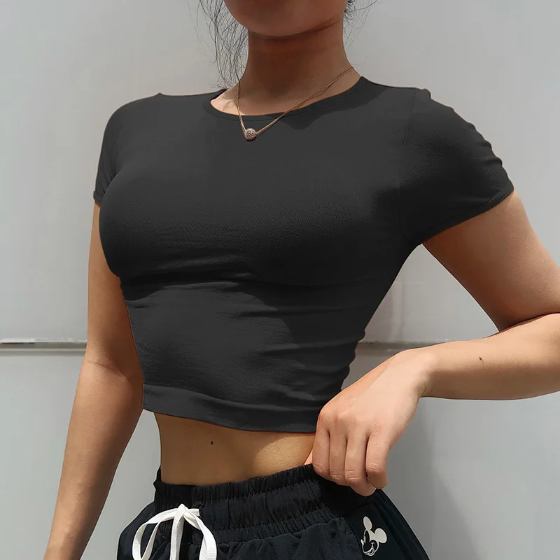 

Summer Hot Selling Amazon Yoga Tops Activewear Sexy Gym Jacket Dry Sports Stretch Tight T Shirt for Women, White, red, black, gray, pink, orange