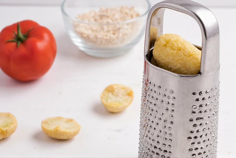 Close-up comparison of ceramic microplane ginger grater versus traditional box grater showing finer ginger pulp yield