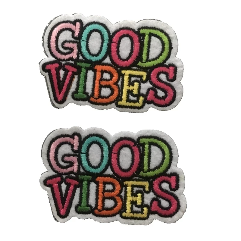 

10 Pieces GOOD VIBES Embroidered Patches Iron on Patch for Clothes Letters Embroidery Appliques Sewing DIY Patchwork