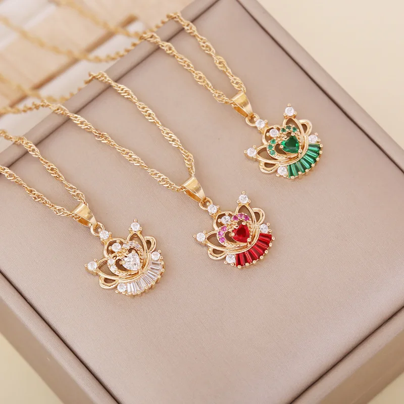 

wholesale Zircon Love Crown pendant chain Necklace jewelry for Women