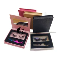 

eyelash custom packaging box no logo lash case with tweezer placement mirror lash box for 3d 5d 6d 25mm real mink eyelashes