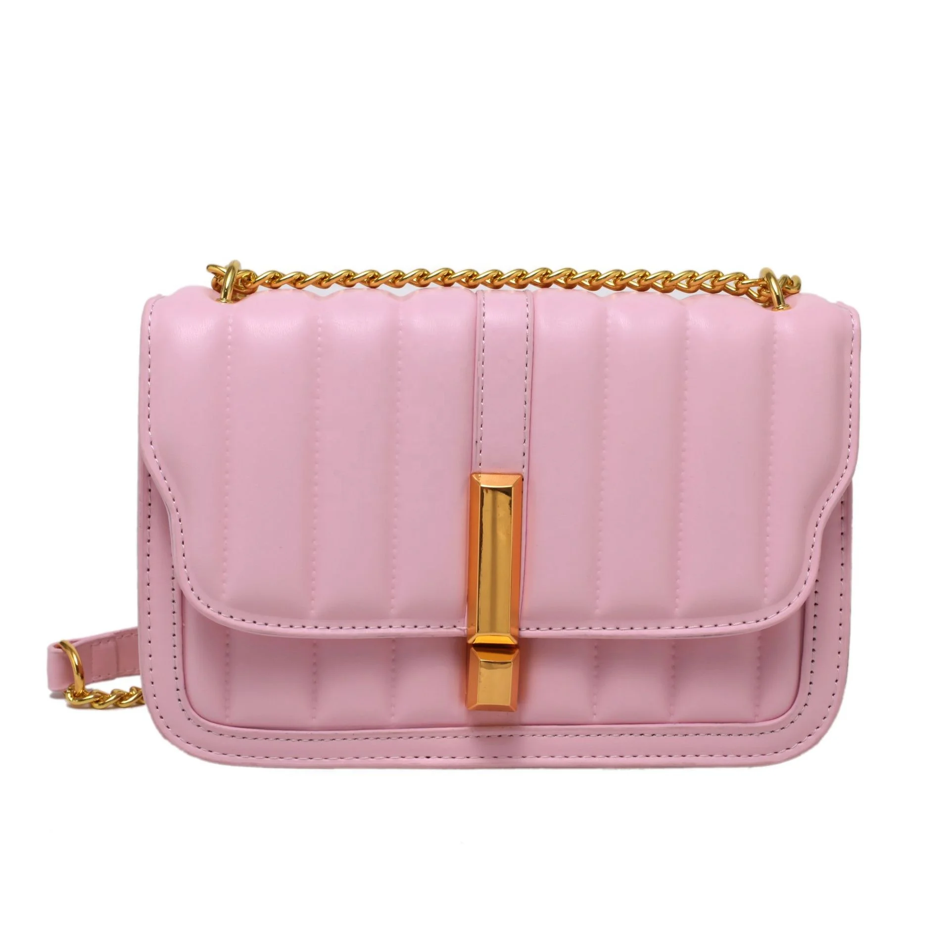 

2021Trendy PU Womens Fasion Bags Cross Gold Chain Under Shoulder Bags Small Ladies Summer Striped Duffle Bag