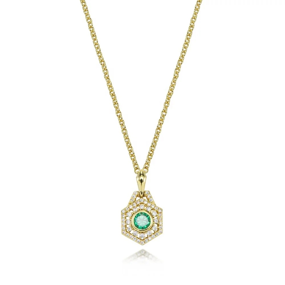 

Green Stone Simulated Emerald AAA Clear CZ Crystal Pendant Micro Pave Necklaces For Women