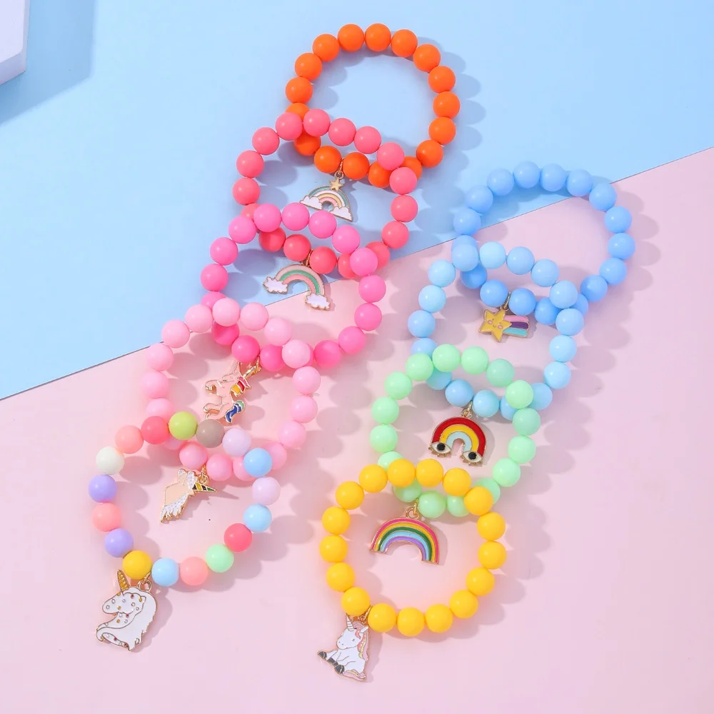 

Macaron elasticity bead children rainbow unicorn bracelets gift jewelry