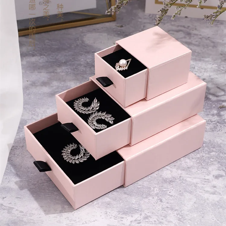 New Oem Thick Sliding Cardboard Jewelry Gift Box Logo Printed Jewelry Necklace Drawing Box