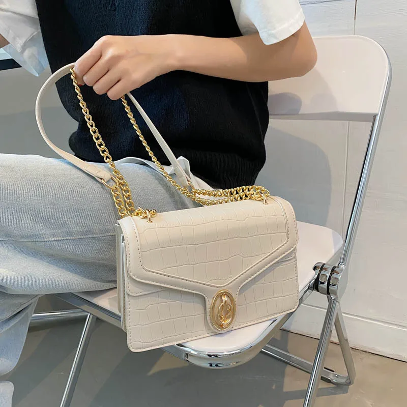 

Fashion Texture Chain Messenger Bag Luxury Crocodile Pattern One Shoulder Square Handbag, Colorful