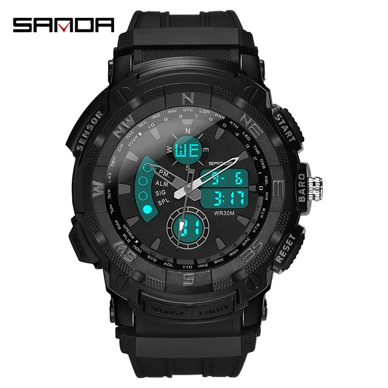 

2021 new trend of electronic leisure watch teenagers male multi-functional sports waterproof double display wrist watch