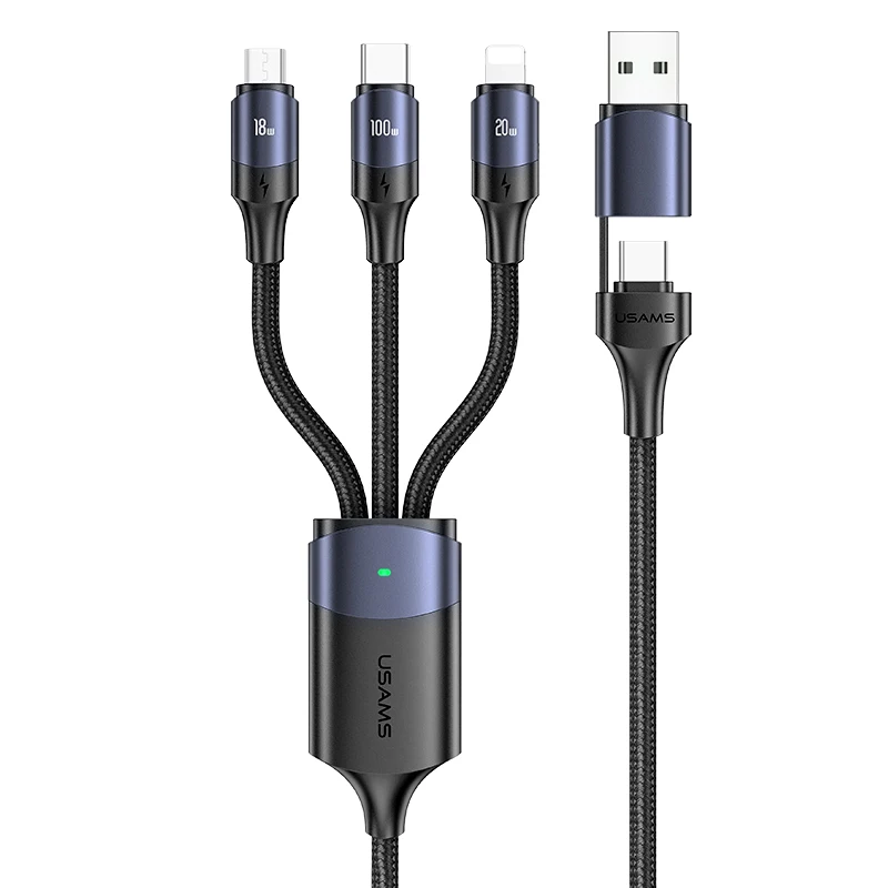 

USAMS 2023 best sell SJ511 PD 100W 65W 20W 18W Fast Charging universal USB-C to 3 way charging and data cable
