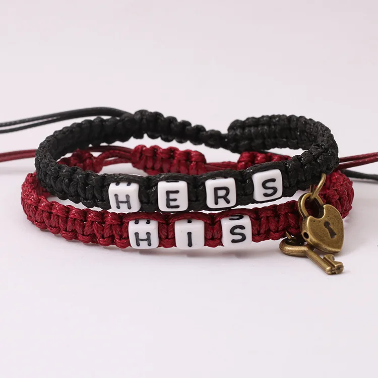 

2021 alloy woven leather couple bracelet lock and key,wholesale his and hers bracelets couple bracelet, Leather and zinc alloy key bracelet couple