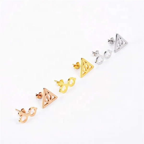 

Yiwu Aceon Stainless Steel Movie Glasses Andy Triangular Death Hallows Unique Shape Stud Earring