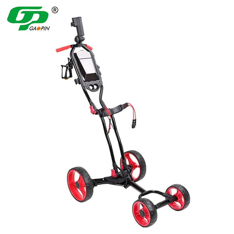 

New Arrival Gaopin Logo Custom Golf Cart Foldable 4 Wheels Push Golf Trolley for Outdoor Golf Play, Black,red custom