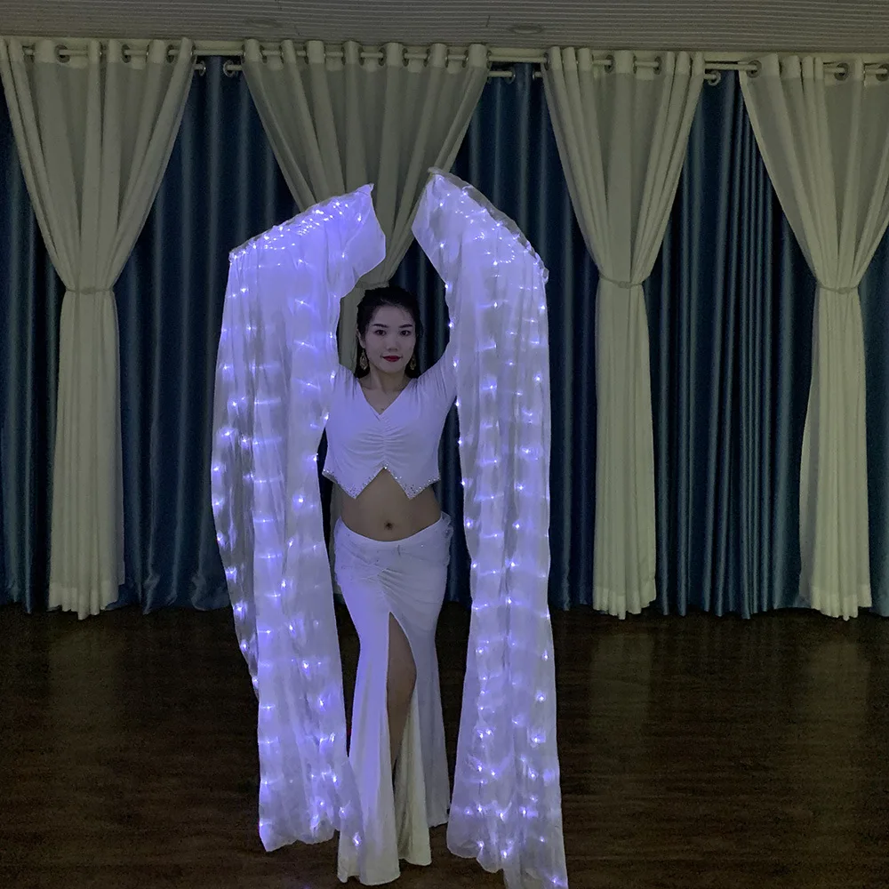 Modern LED Printed Silk Veils Real Silk Fans for Adults Western Style Stage Belly Dance Performance Accessory Modal Material