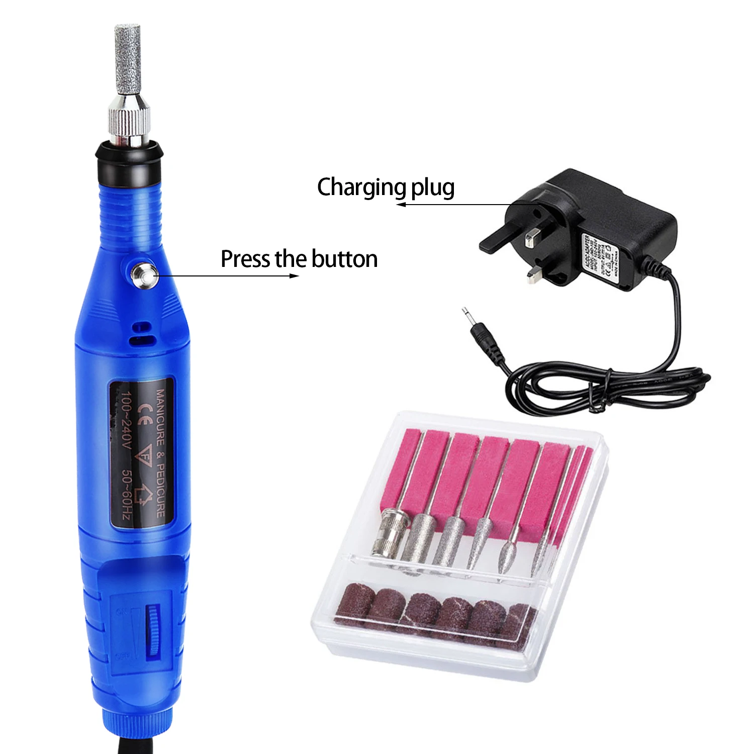 

Low Noise Mini New Pen Shape Nail Art Drill Electric Machine Kit Pen Shape Nail File Bit Nail Drill Set Grinder Rotary Tools, Black,red,blue