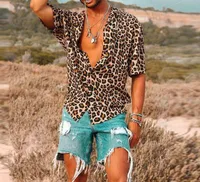 

New Fashion Men's Short Sleeve Leopard Print Shirts Male Loose Sexy Summer Casual Turn Down Neck Blouse Tops Plus Size S-3XL