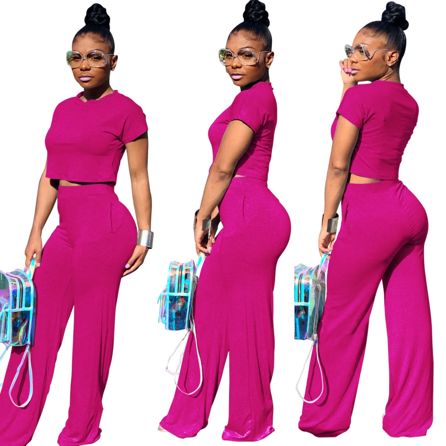 

Women Clothing Wholesale High Quality 2021 Summer Outfit Two Piece Set Short-sleeve trousers Women clothing