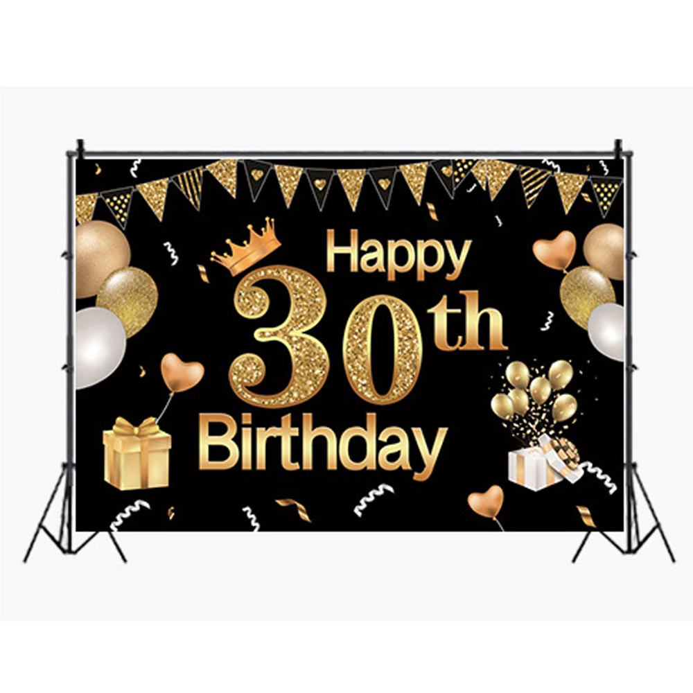 

Photography Backdrop Gold Black Sparky Glitter Balloon Birthday Party Banner Desserts Table Photo Backdrop For Photo Studio, Optional