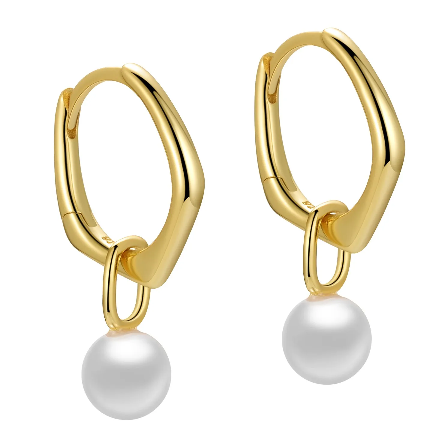 Simple Pearl Hoops 925 Sterling Silver Geometric Pearl  Earrings Dangle Set for Women Girls Fine Jewelry Wholesale