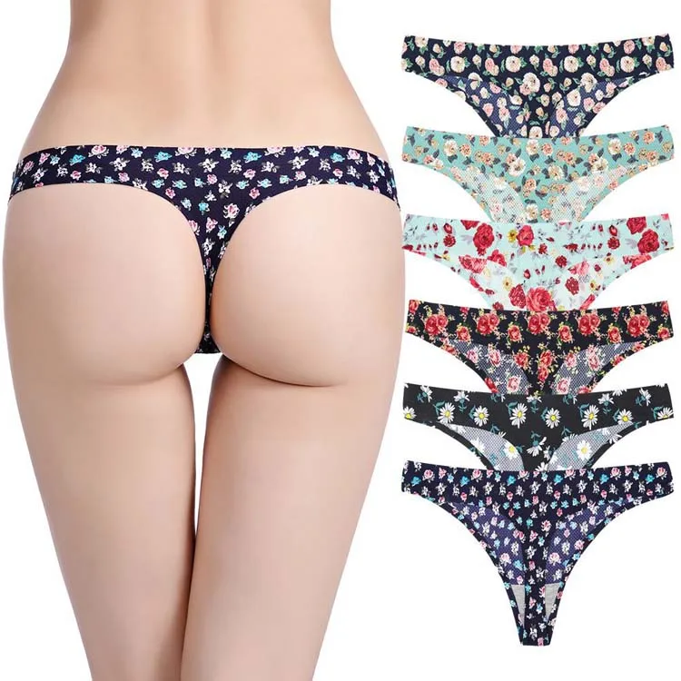 

Hot sale sexy Printing t-back thong g string Low waist Seamless Stretchy Printed Invisible Underwear Panty, Customized color