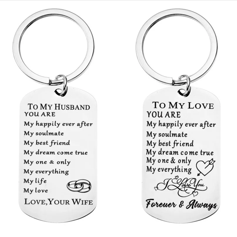 

IN STOCK Valentine Husband Wife Key Ring Pendant Jewelry Accessories Promotional Custom Stainless Steel Metal Letter Keychains