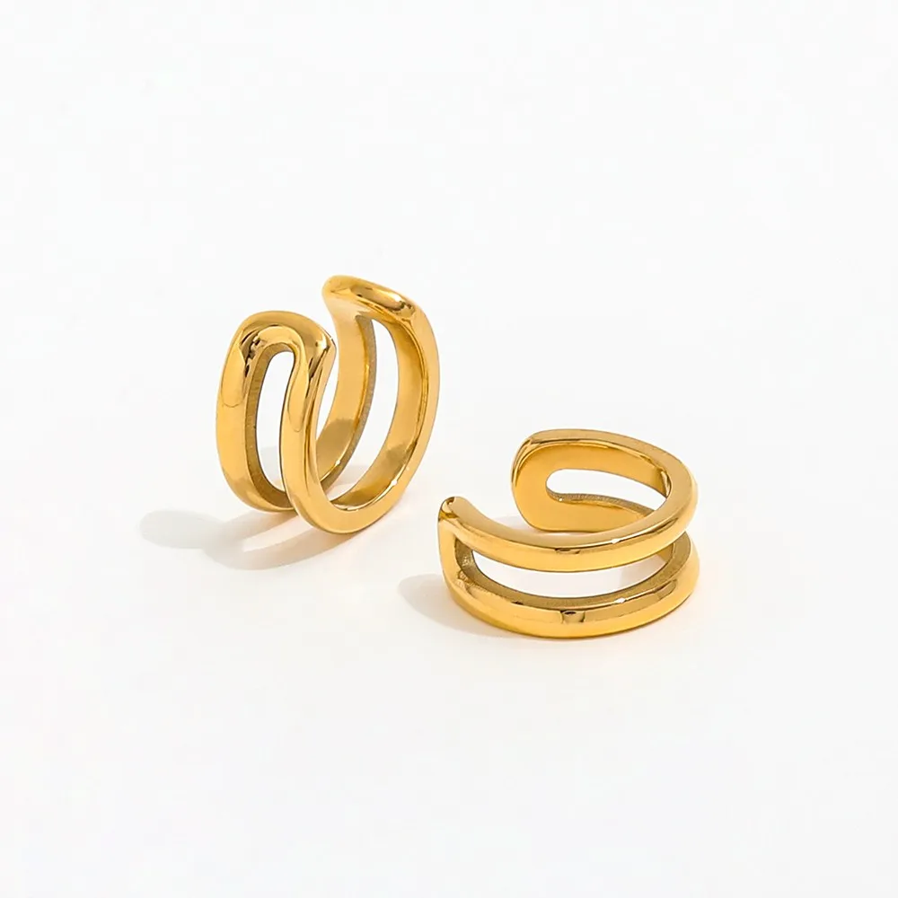 New Trendy Earring 18K Gold Plated Double-layer Cuff Earrings for Women Stainless Steel Earrings Wholesale