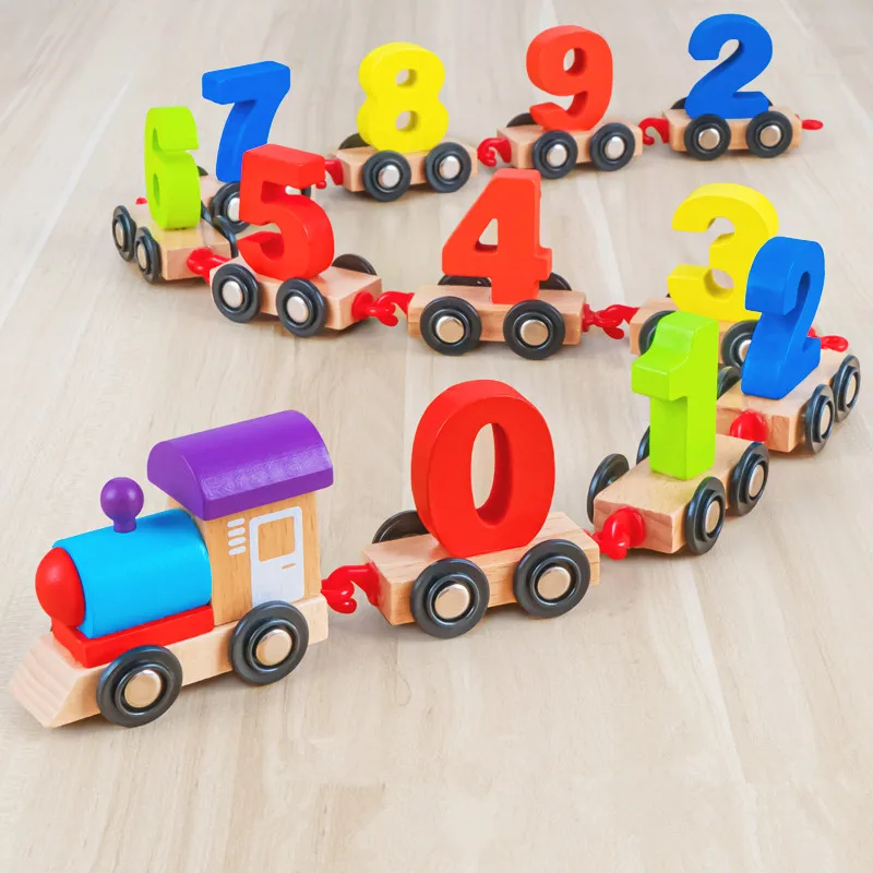 

Wholesale Kids Educational toys wooden train toy set digital train wood blocks