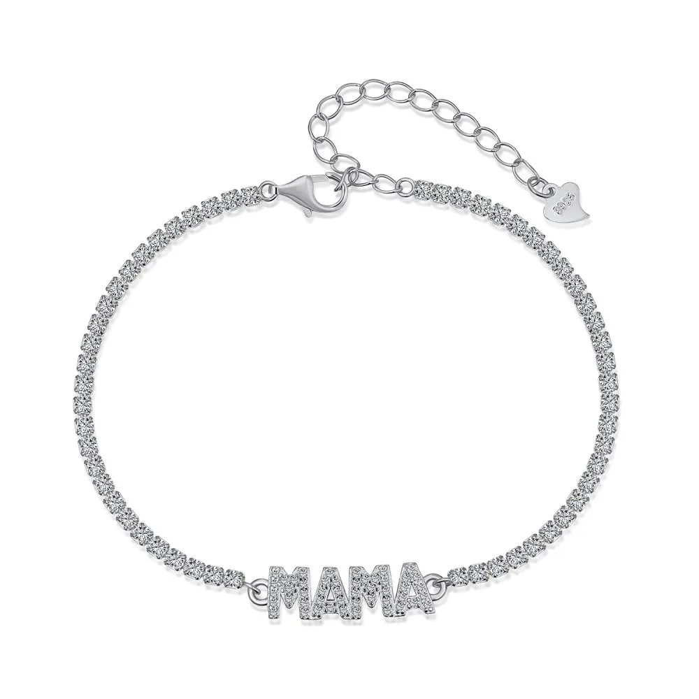 

Fine Jewelry 925 Sterling Sliver Bracelet Women Bling Glitter Micro Pave 5A Zircon Tennis Chain Mama Bracelets, Picture shows