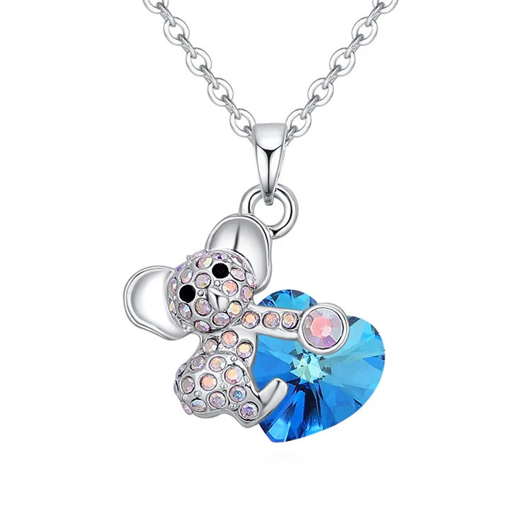 

Cute koala animal fashion jewelry love heart crystal pendant necklace for women, Pink,blue,white,voilet