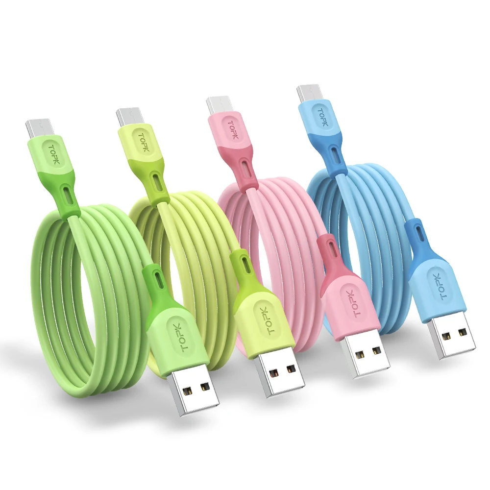 

TOPK AN84 1M Food Grade Mirco USB C Fast Charging Macaron Liquid Silicone USB Data Cable, Green/blue/pink/yellow