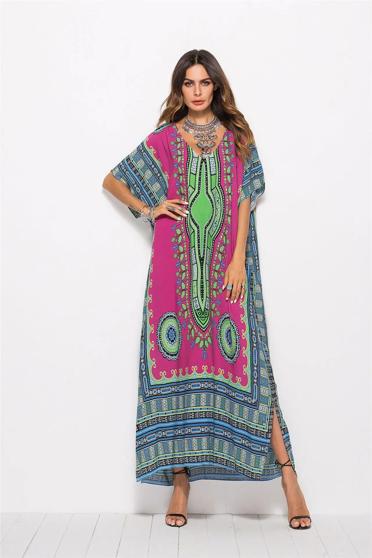 
Hot sell summer printing women lady long beach wear casual style fashion Maxi Dress 