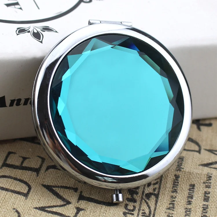 

Wholesale folding silver crystal cosmetic mirror round gift pocket mirror, Silver metal