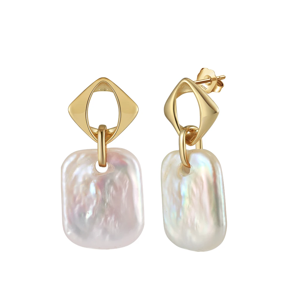 GPE91 RINNTIN Hypoallergenic Silver Stud Aretes De Plata 925 Cultured Freshwater Pearl Lightweight Chunky Gold Stud Earrings