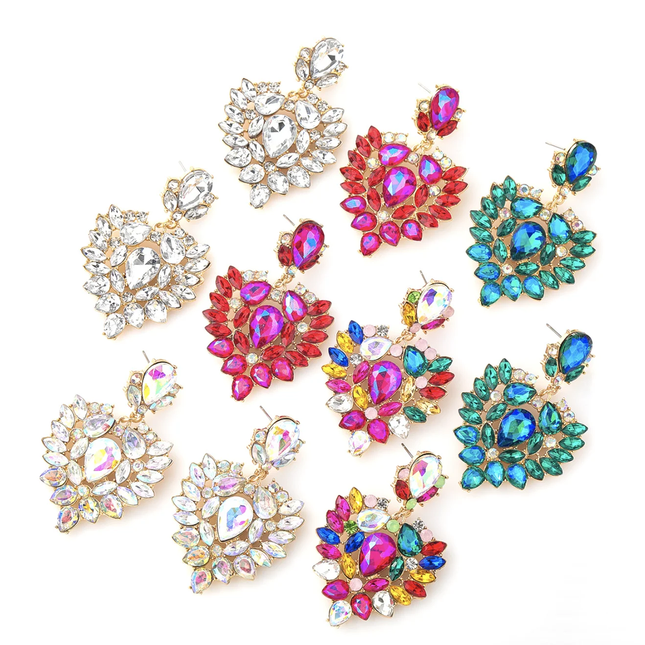 

European American alloy diamond geometric earrings female Korean retro heart shape earrings