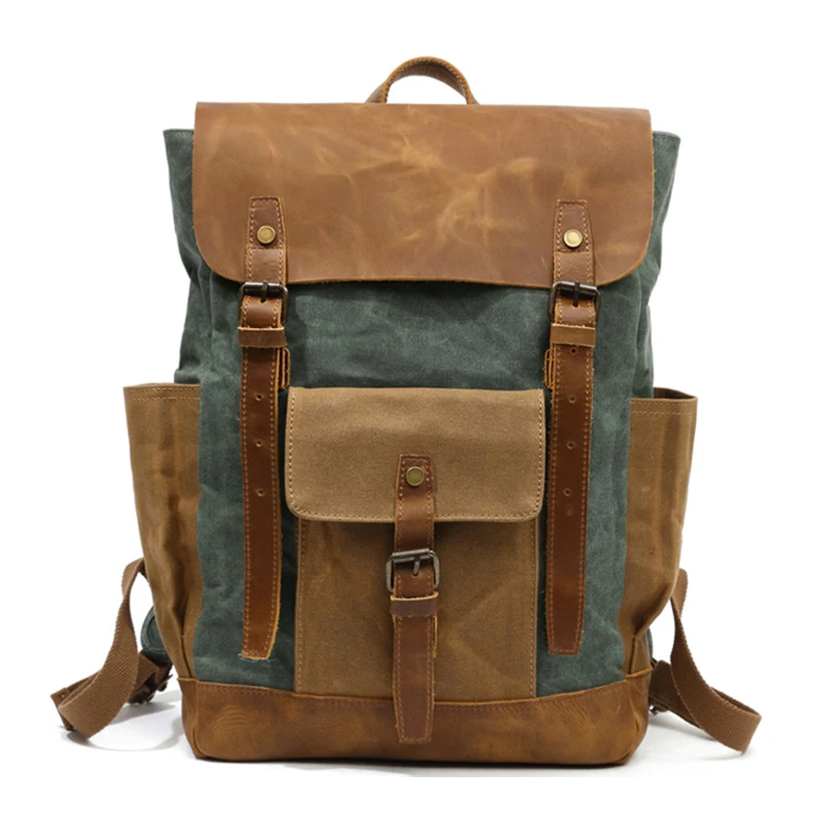 

Waxed Canvas School Backpack Large Travel Hiking Rucksack Laptop Backpack Unisex Canvas Backpack