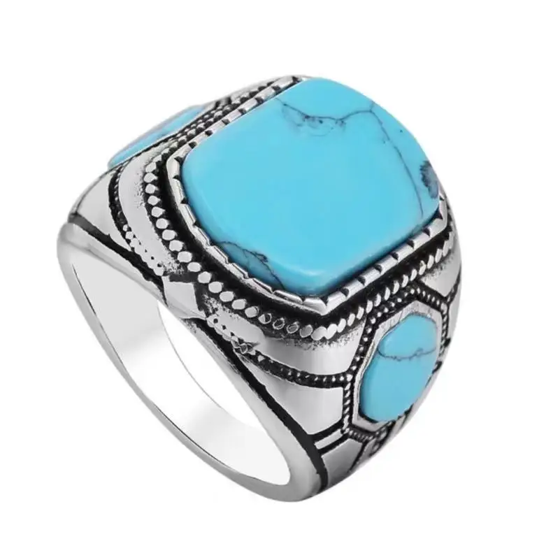 

316L stainless steel natural turquoise men's gem Turquoise women's ring custom fashion jewelry