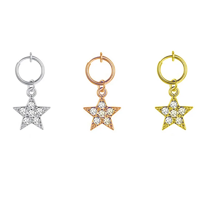 

New Star Clear Zircon Dangle Belly Button Rings For Girl Summer Charm Non Piercing Stainless Steel Fake Belly Piercing Jewelry, Silver/gold/rose gold