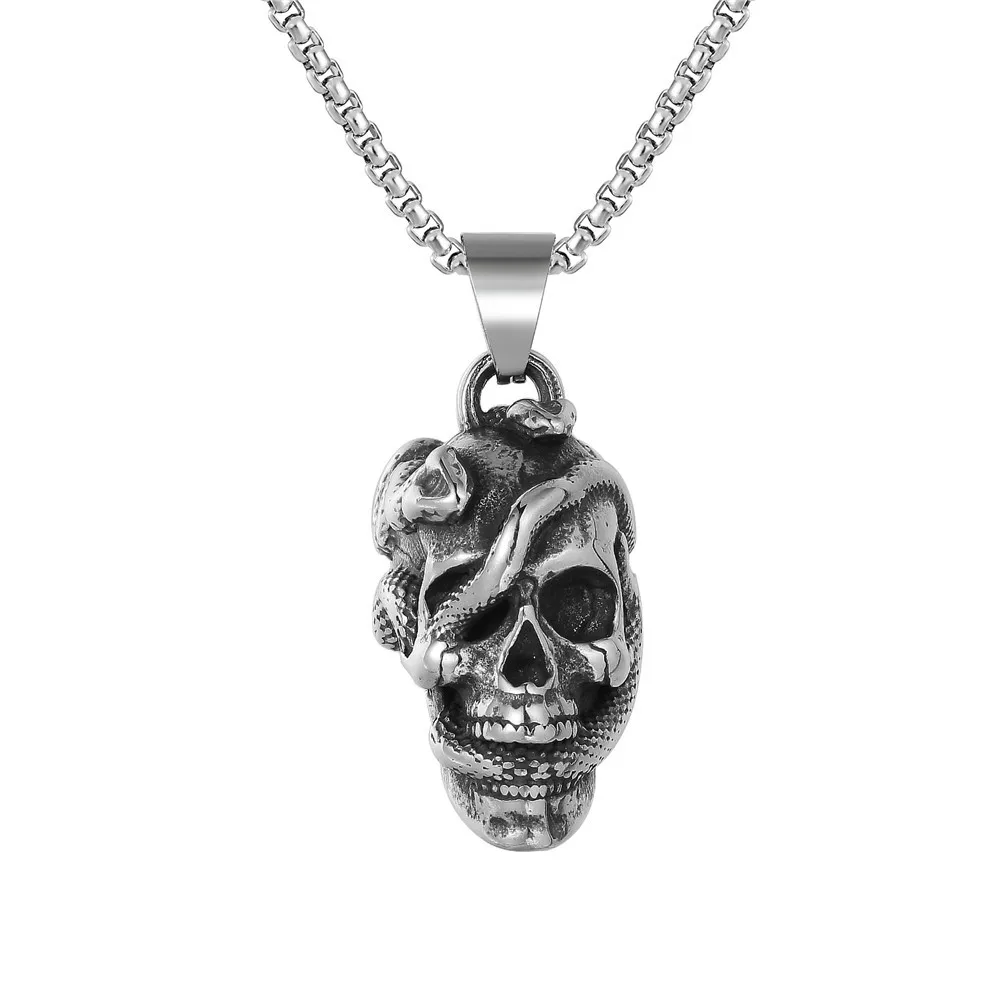 

Hip hop jewelry stainless steel snake skull pendant necklace men