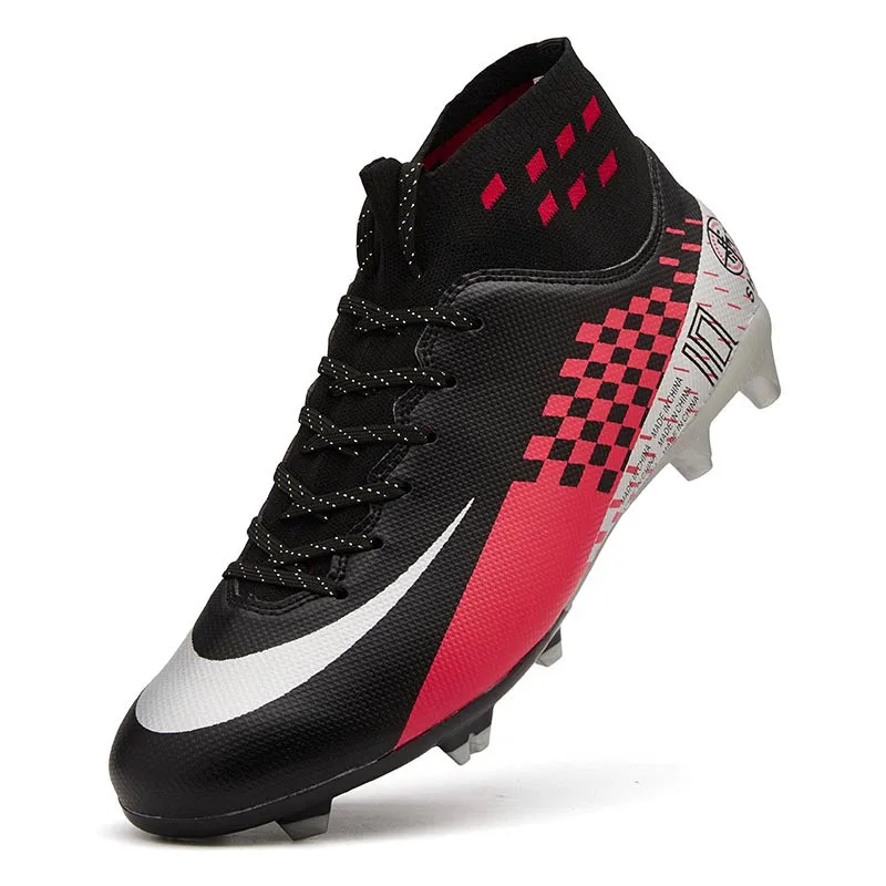 

Anti-Slip FG\TF Young Teenagers Soccer Cleats Sneakers Athletic Grass Futsal Football Shoe Ankle Support Men Soccer Shoes, Black red;gray red