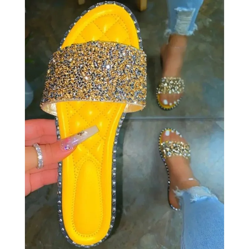 

women new style diamond bling flat sandals slippers shoes rhinestone flat fashion sandals for woman, Customized color