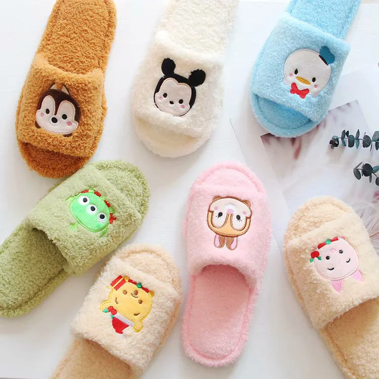 

Women Girl Embroidery Colorful Fashion Lovely Novelty Faux Fur Cartoon Spring Slide Slipper, Can be customised