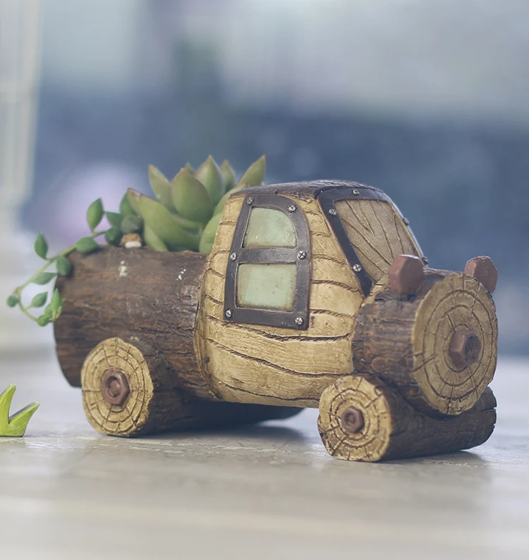 

ROOGO Wood Resin Truck Boat Shaped Plant Box Succulent Cactus Pots Home Decor Gift Craft, Picture