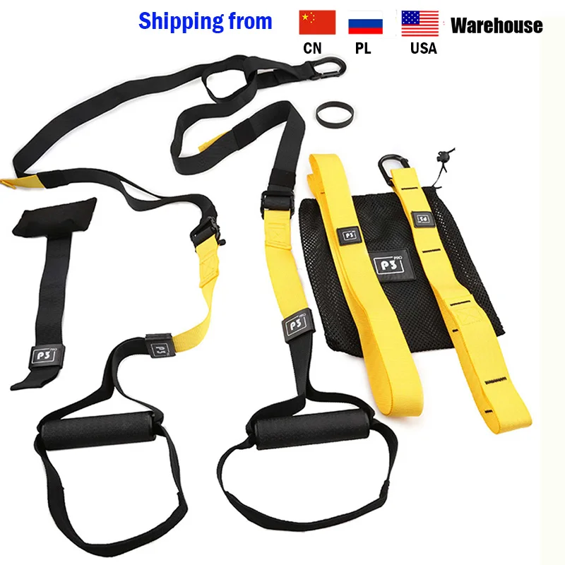 

Sport Gym workout Fitness Suspension trainer belt Hanging up pull rope Resistance Bands training, Yellow,green,pink