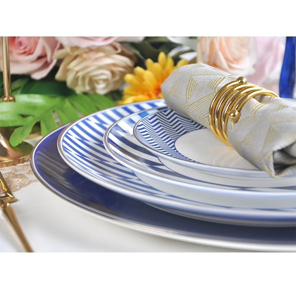 

Wedding Creative Ceramic Dinner Plate Antique Dinnerware Sets Turkish Ceramic Round Blue Charger Plates